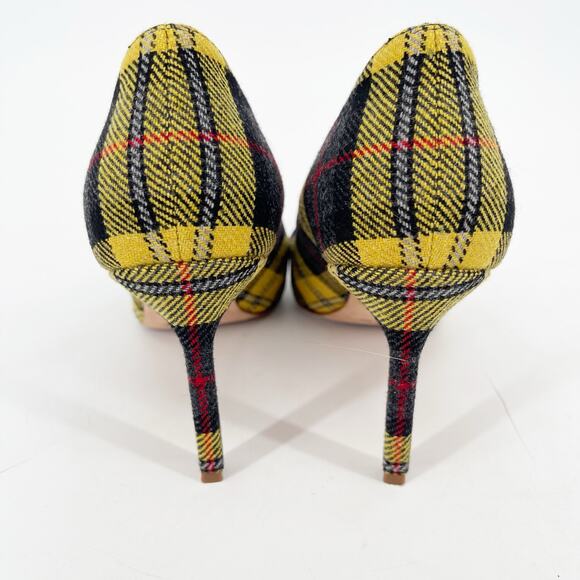 Manolo Blahnik BB Yellow Tartan Plaid Wool Pointed Toe Stiletto Pumps IT 39 - Picture 8 of 10